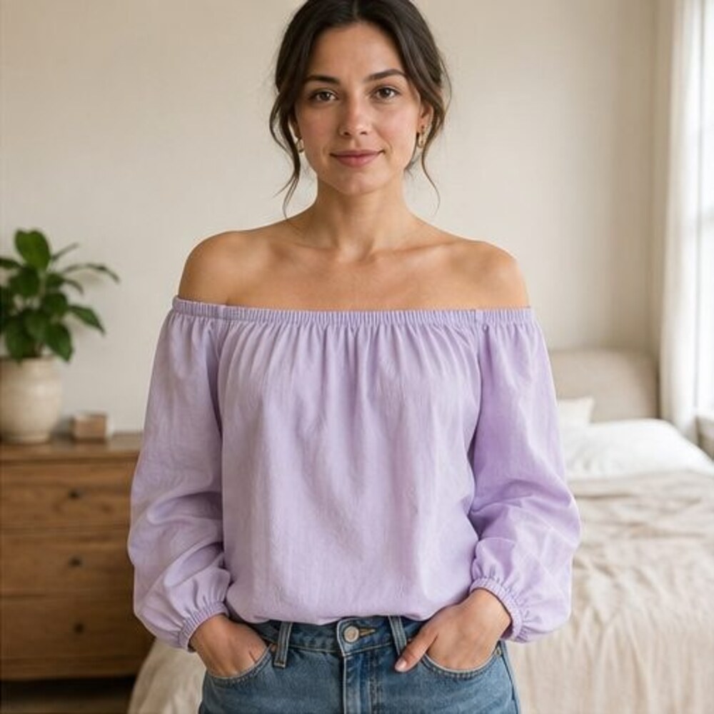 Lilac Off Shoulder Balloon Top - Picture 2 of 6